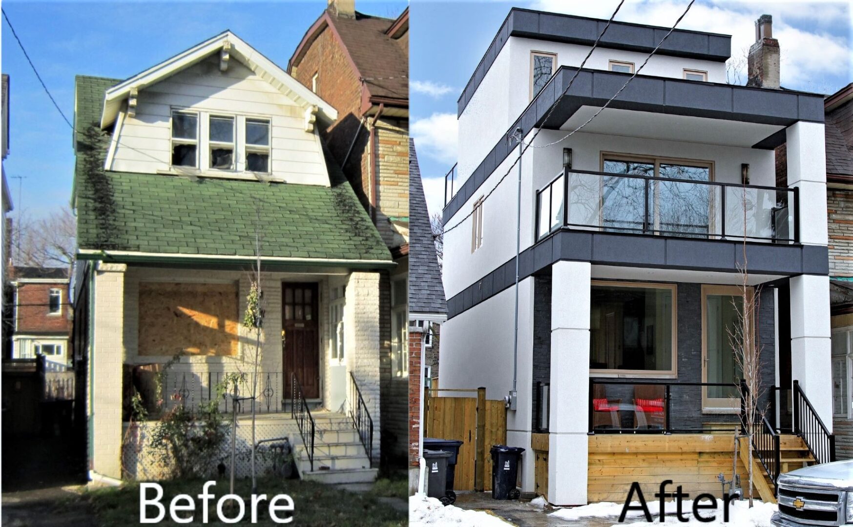 before and after images of a house