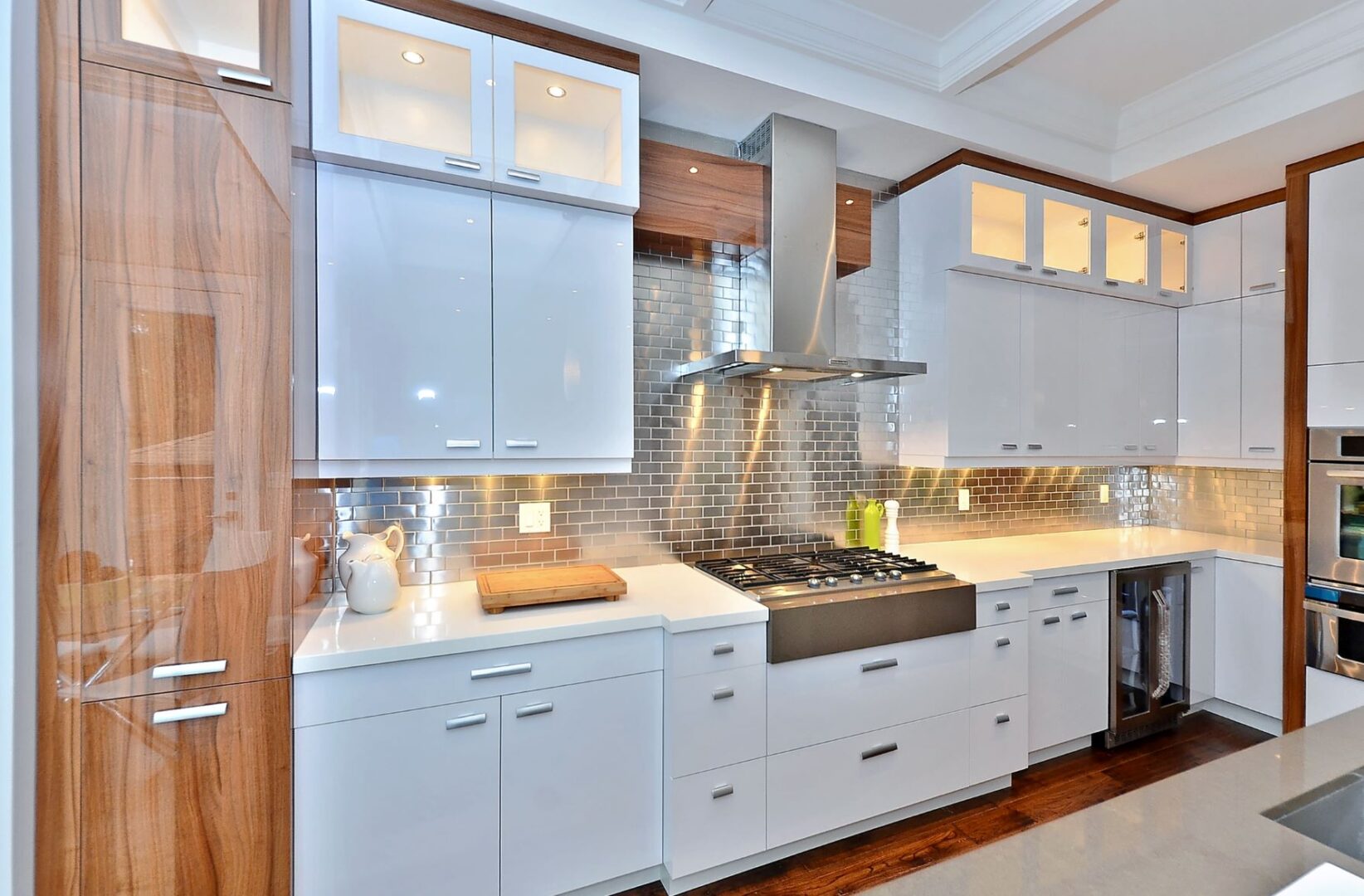 A Kitchen Cabinet With Glossy Cabinets
