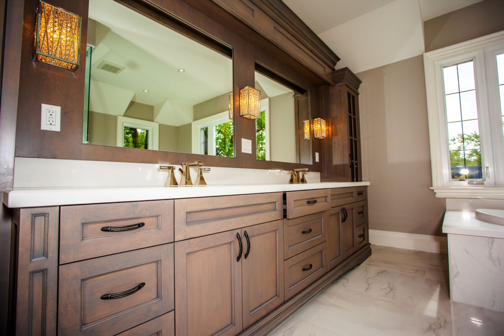 view of the wooden cabinets in a bathroom