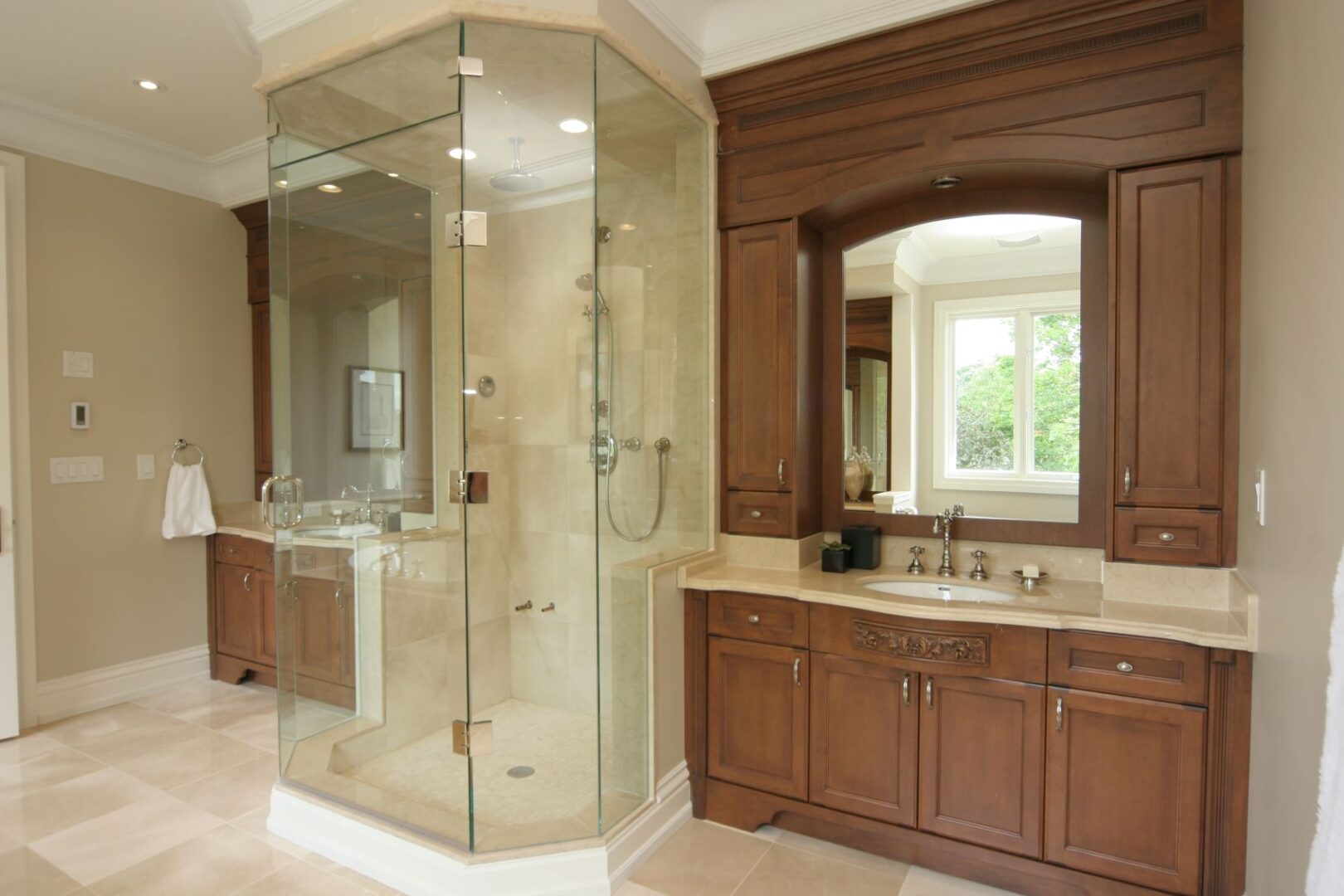 A Bathroom With Clear Glass Shower Cabin